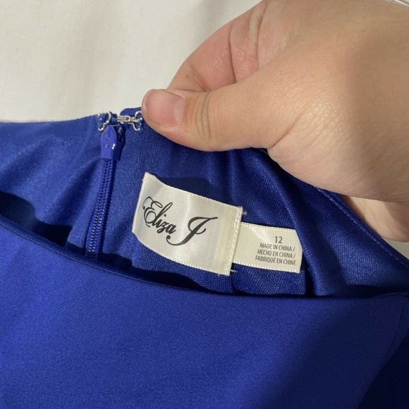 NEW ELIZA J [SZ 12 ]‎ Draped Off The Shoulder Gown In Cobalt - Picture 6 of 12